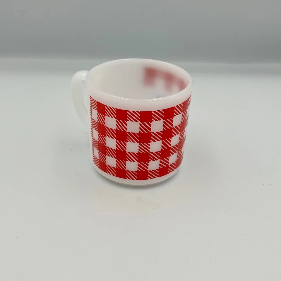 老式牛奶玻璃马克杯红色格子林达个性化收藏品 — 第 3/4 张图片