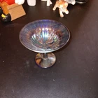 Vintage Fenton Blue Carnival Glass Holly Compote