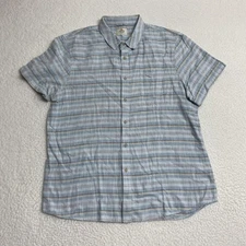 Marine Layer Shirt Mens Large Blue Textured Short Sleeve Button Up Cotton Casual