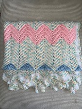 Handmade Crocheted Chevron Crib Blanket, Multicolor, Rectangular 44x64"