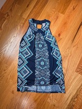 Three Pink Hearts Women’s M Navy Blue Geometric Tunic Dress Sleeveless