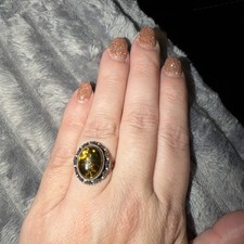 925 Sterling Silver Poland Vintage Baltic Amber Statement Ring Approx 7 1/2