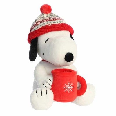 Aurora  Festive Peanuts  Wintermütze Snoopy mit Becher Stofftier Medium, weiß 