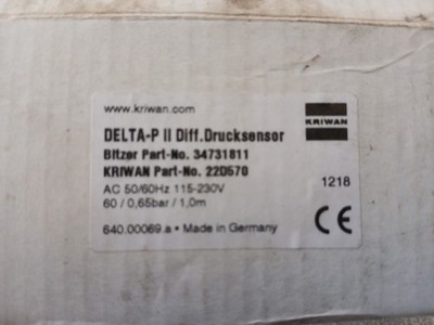 Kirwan Delta-P II Diff. Drucksensor Part No. 220570 Bitzer Part No. 34731811