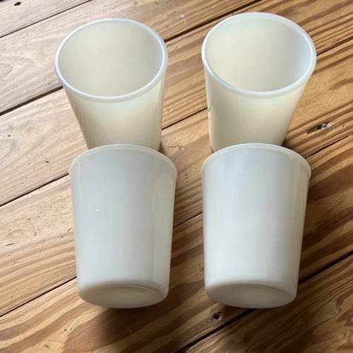 Vintage White Milk Glass Tumbler Glasses Set of 4 Round Glossy Drinkware