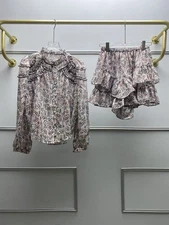 Isabel Marant Outfits Floral Print, Double Ruffle, Shirt + High-waisted Culottes