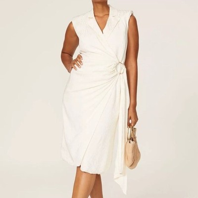 Jay Godfrey Dress Ivory White Gino Zebra Dress Sleeveless V Neck Satin Size 6