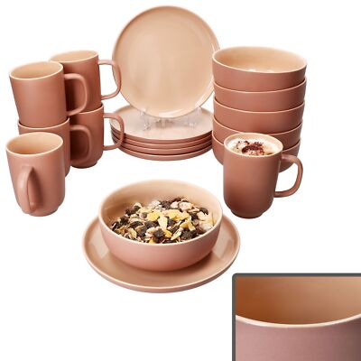 Ritzenhoff Jasper 18tlg Frühstücksset Puder Steingut Teller Becher Schale