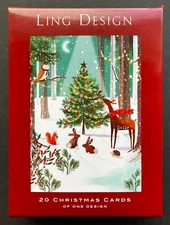 Box Of 20 Christmas Cards Owl Rabbit Deer Hedgehog Squirrel Tree Snowy Woods UK