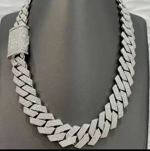 18MM Round 4 Row Lab-Created CZ Diamond Cuban Chain 24" Necklaces in 925 Silver - Picture 3 of 5