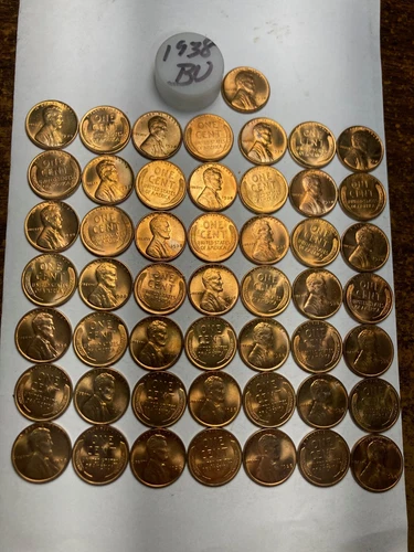 1938 (P) LINCOLN WHEAT CENT PENNY ROLL, Brilliant Uncirculated!