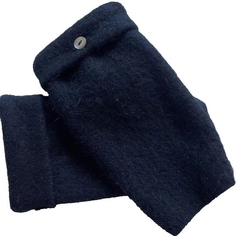 FINGERLESS GLOVES BLACK CASHMERE ANGORA M MEDIUM MITTENS ARM WARMERS MITTENS