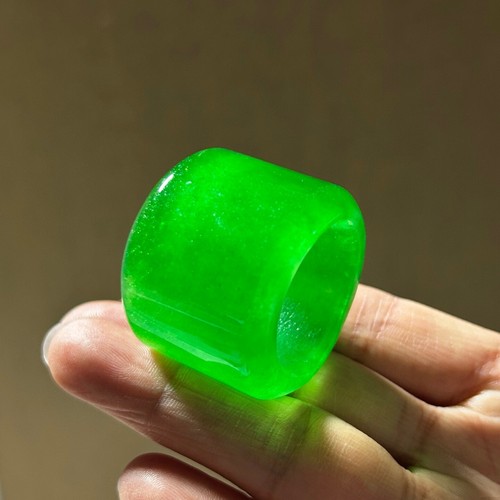 Certified Natural Ice Green Burmese Jade Jadeite Amulet archery thumb Rings - Picture 14 of 14