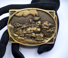 1976 Heritage Mint American Train Steam Locomotive Brass Belt Buckle New 