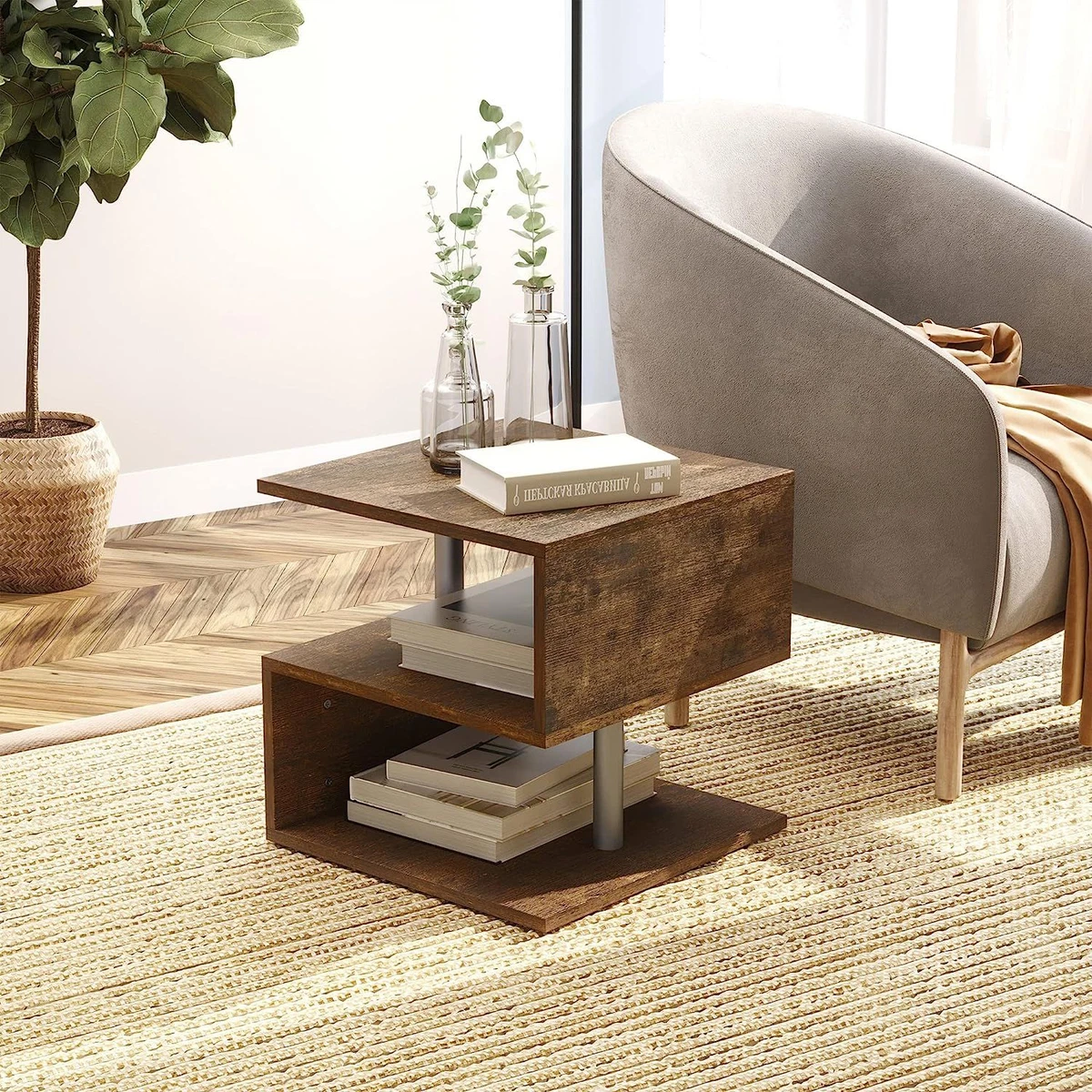 HOMCOM 3 Tier S Shaped Side Table Industrial End Small Antique