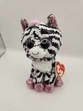 Ty FLIPPABLES Sequins Beanie Boos 6” ZOEY the Zebra Stuffed Animal Plush