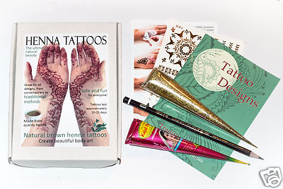BIO Henna Tattoo Geschenkset Kit, plus Glitzer, viele Designs, natürliches Henna JJ
