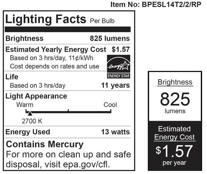 (2 PACK) Feit Mini T2 ECOBulb 13-14W / 60W 120V Soft White CFL E26 BPESL14T2/2 - Image 3 of 3