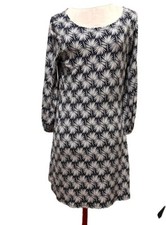 BODEN Dress Size 10 Dark Blue White Palm Print Stretch Jersey 3/4 Balloon Sleeve