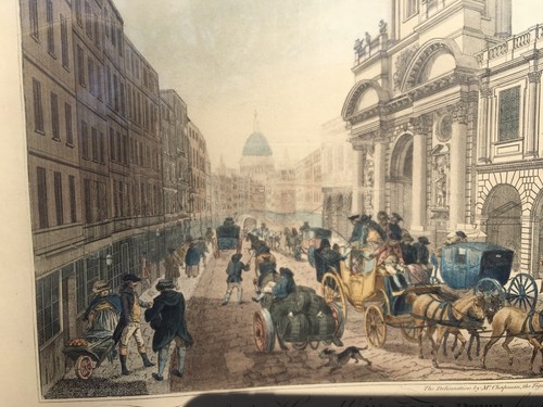 SELTENER Druck aus dem 18. Jahrhundert HANDFARBIGER Blick von außen der königlichen Börse. - Bild 6 von 9