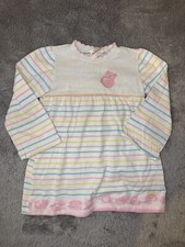 Healthtex VTG Girls pastel Dress 4T Bear Stripes Ruffled Pink Retro 1970-1980s