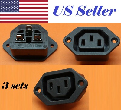 3Pcs AC 250V/10A IEC 320 C13 Female 3 Holes Screw Type Outlet Power Socket 
