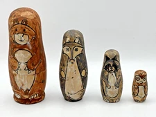 Forrest Creatures Nesting Doll Animals Bear Wolf Raccoon Owl Hand Painted Unique