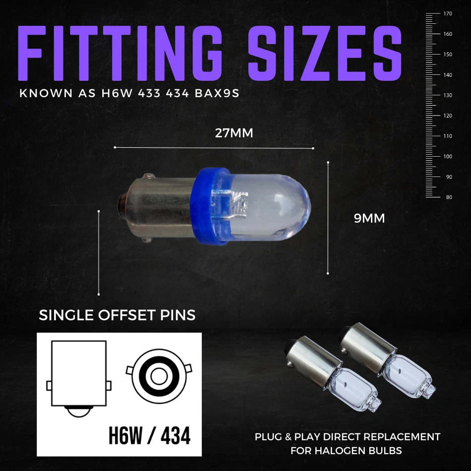 H6w Led Xenon Ice Blue Reversing Light Bulbs 433 434 Bax9s Offset Pins Hid X2 - Image 4 of 4