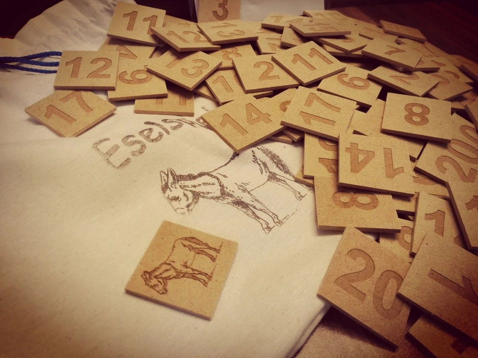 ESELSPIEL klein ° 61 MDF Steine Gelasert ° NEU ° Handarbeit - Im Stoffbeutel NEU - Bild 4 von 4