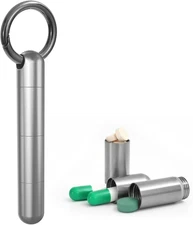 Titanium Keychain Pill Holder,Portable Mini Pill Case, Waterproof Small Pill Con