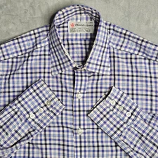 Turnbull & Asser Dress Shirt Mens 16.5 Blue Gingham Check Button Up Business