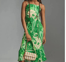 FARM Rio Green Floral Cutout Midi Dress