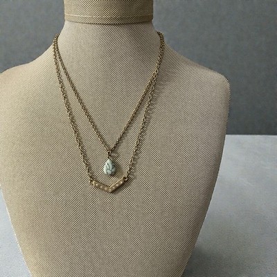 Premier Designs Double Chain Rhinestone Arrow Magnesi Teardrop Necklace Goldtone