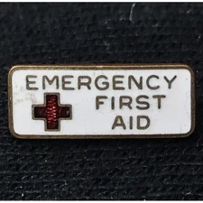 Red Cross Emergency First Aid Lapel Pin Tiny Mini Vintage Collectible