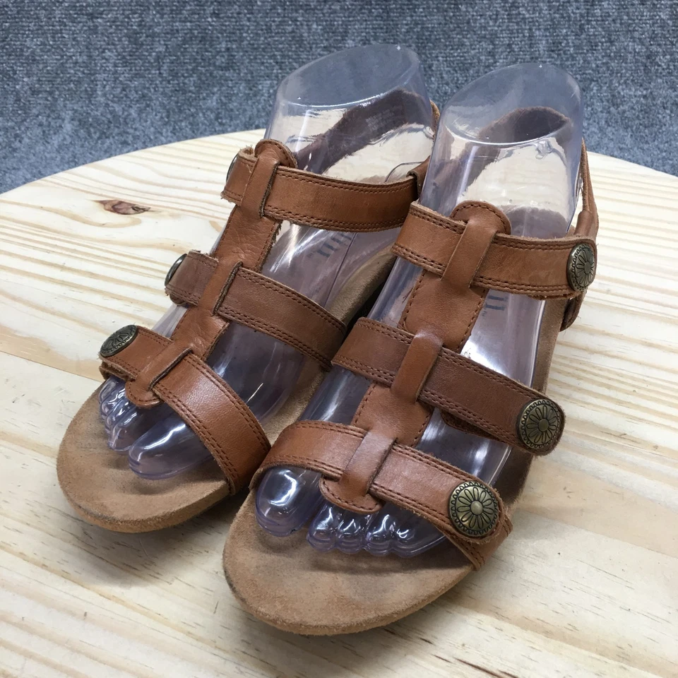 Босоножки Cobb Hill женские 7 M с ремешком коричневые кожаные без шнуровки с открытым носком на танкетке каблуке - Изображение 3 из 4