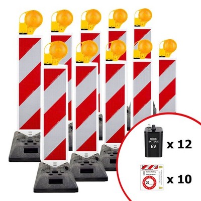 BIGPACK 10 x Leitbaken-Set K1-Fuß & Leuchte, StVO/RSA, re/linksw., 2-seitig, RA2