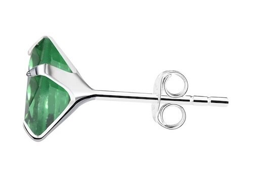 925 Silver Emerald 6mm CZ Round Birthstone Earrings for May