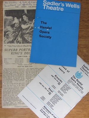 GERAINT EVANS Sadlers Wells Th. HANDEL OPERA SOCIETY 1964 SAUL Prog + Clip + Flyer