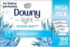 Light Mega Dryer Sheets, Fabric Softener Dryer Sheets, Ocean Mist, 180 Count