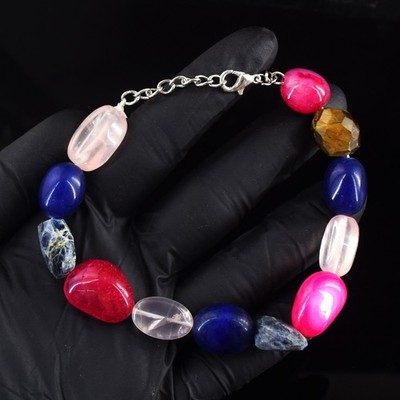 Wunderschönes Rosenquarz & Onyx 194,00 kt beste Perlen Top Armband RK 12 E798