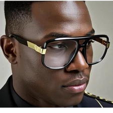 Square Aviator Glasses Black Frame Clear Lens UV400 Protection Fashion Eyewear