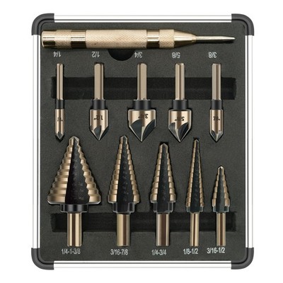 5Pcs Step Drill Bit & 5Pcs Countersink Drill Bit Set, Titanium Coated, 50 Siz...