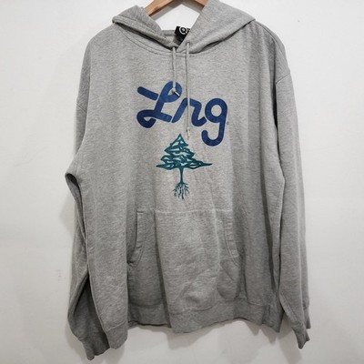 LRG Lifted Research Group Hoodie Sweatshirt Gray Script Pullover Fleece Mens XL