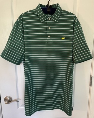Men s Augusta Masters Tech Performance Golf Polo Green/White Stripe LARGE