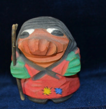 Vintage Wooden Troll Norway Folk Art Hand Carved  w/Walking Stick 2.5 inches