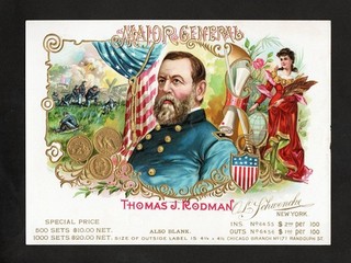 Rare Cigar Box Sample Label MAJOR GENERAL Thomas J Rodman Civil War Gen