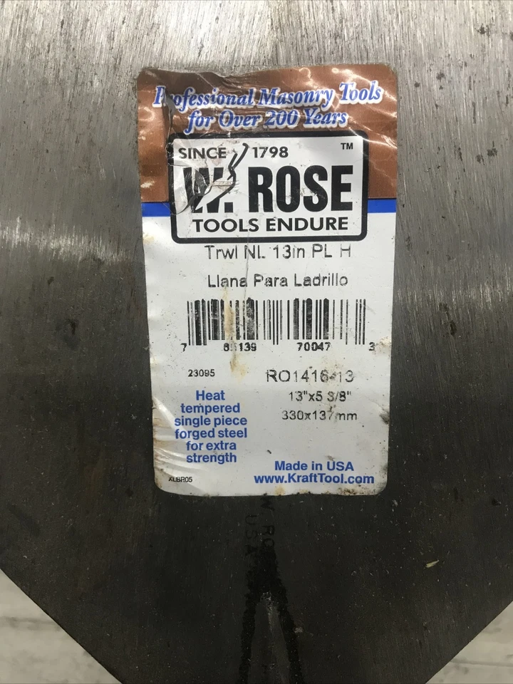 Paleta de ladrillo con mango de plástico W. Rose RO1416-13 13”x5-3/8” nueva hecha en EE. UU. Foto 2 de 4