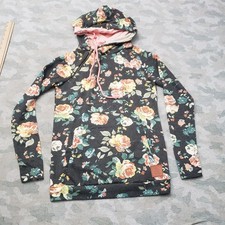 Ampersand Sweatshirt Womens XS Black Pullover Hooded Floral