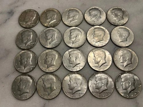 20 Kennedy 1967 Half Dollars 40% Silver Very Good Condition # 30