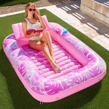 Inflatable Tanning Pool Lounger Float, 70" X 46" Large Suntan Tub with Pillow, W